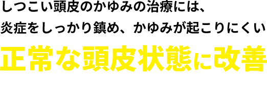 しつこい頭皮のかゆみの治療には、炎症をしっかり鎮め、かゆみが起こりにくい正常な頭皮状態に改善することが大事