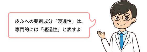 皮ふへの薬剤成分「浸透性」は、専門的には「透過性」と表すよ